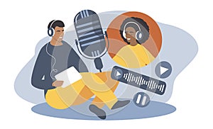 vector illustration in a flat style on the topic of podcasts.